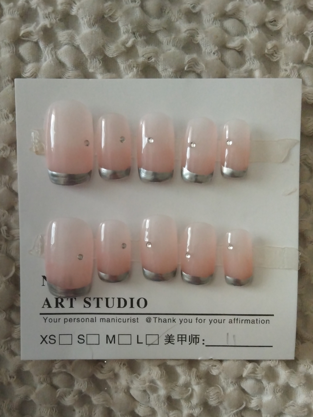 Nail Art Studio French Pink Ombre Press-On Nails with Silver Tips 💅